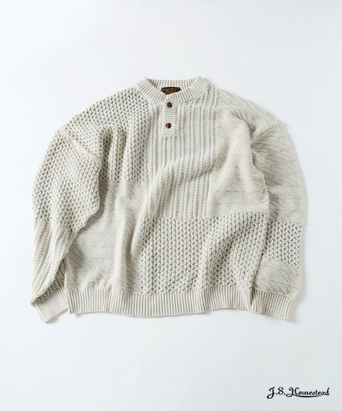 J.S.Homestead / ストーン ウォッシュ ケーブル ヘンリーネック ニット