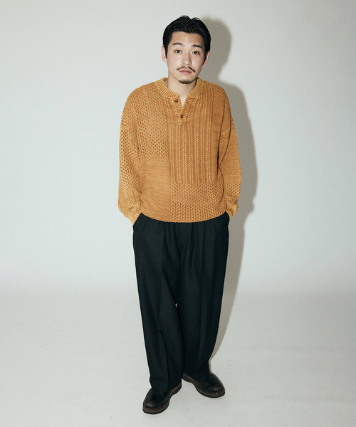 J.S.Homestead / ストーン ウォッシュ ケーブル ヘンリーネック ニット