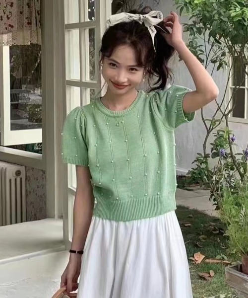 Per sist ence（パーシエンス）の「パールニットトップス（Tシャツ/カットソー・レディース・ホワイト/グリーン/ピンク/ブラック/ブルー・FREE）」の13枚目の写真
