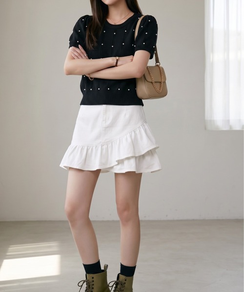 Per sist ence（パーシエンス）の「パールニットトップス（Tシャツ/カットソー・レディース・ホワイト/グリーン/ピンク/ブラック/ブルー・FREE）」の9枚目の写真