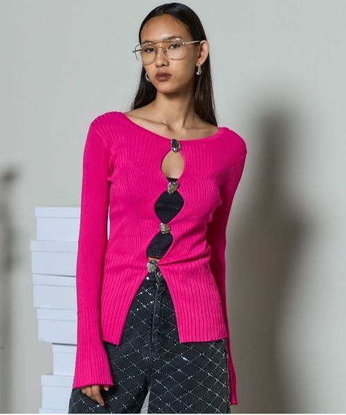 Button Slit 2way Knit Tops/ボタンスリット2WAYニット（ニット