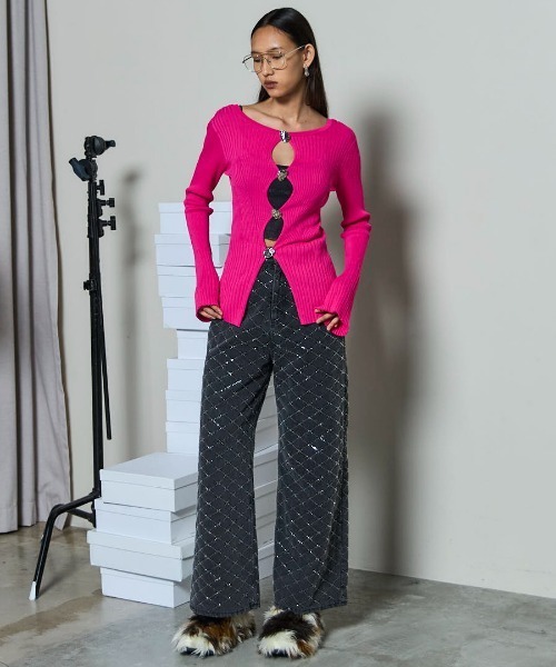 Button Slit 2way Knit Tops/ボタンスリット2WAYニット（ニット