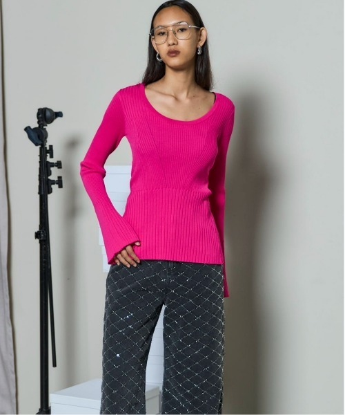 MAISON SPECIAL（メゾンスペシャル）の「Button Slit 2way  Knit Tops/ボタンスリット2WAYニット（ニット/セーター・レディース・ピンク/ブラック/ブルー・FREE）」の10枚目の写真