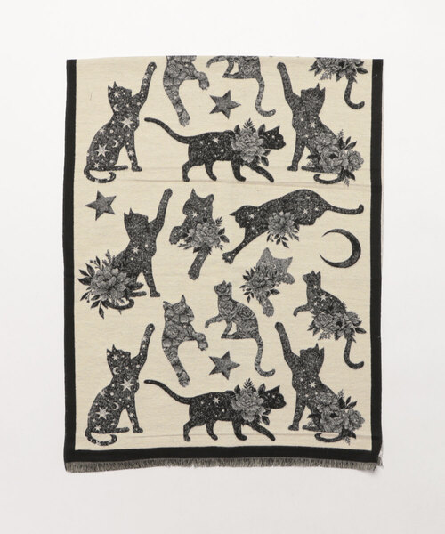 Port / ポート 】 ムーン キャット モチーフ ブランケット / ひざ掛け