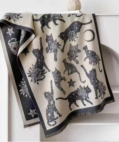 Port / ポート 】 ムーン キャット モチーフ ブランケット / ひざ掛け