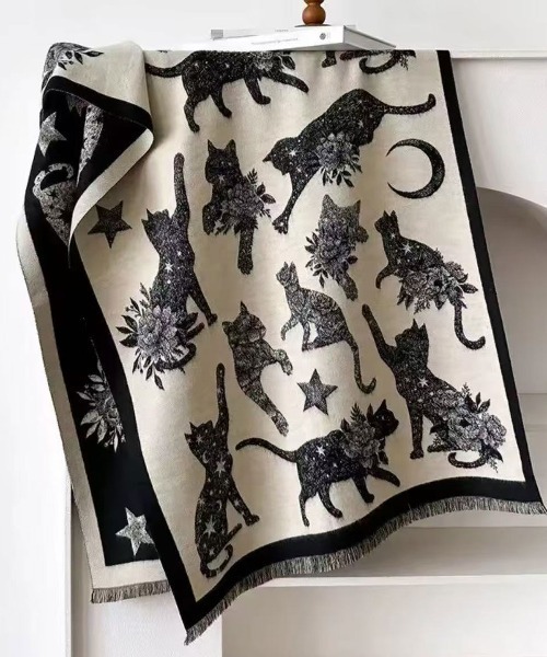 Port / ポート 】 ムーン キャット モチーフ ブランケット / ひざ掛け