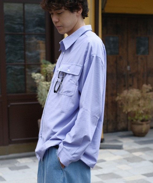 BROKEN BASE（ブロークンベース）の「Drawcode Double Pocket Grid Shirt（シャツ/ブラウス・メンズ・ネイビー/パープル・MEDIUM/LARGE）」の19枚目の写真