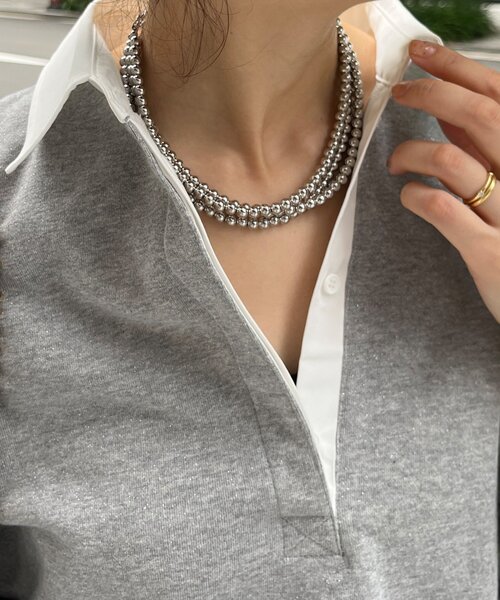 DouDou（ドゥドゥ）の「3連ボールチェーンレイヤードネックレス（ネックレス・レディース・シルバー・FREE）」の6枚目の写真