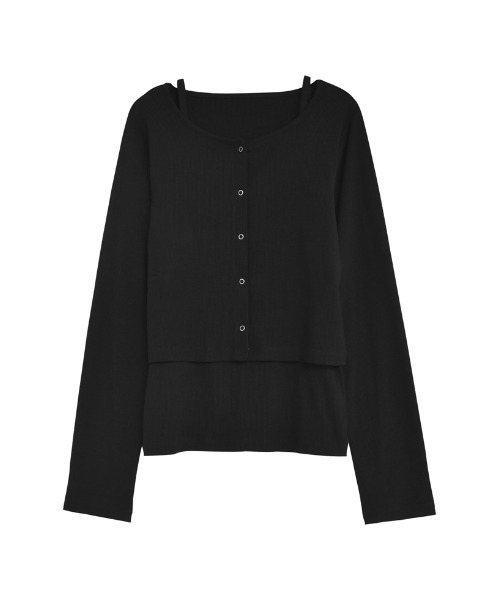 Re:EDIT（リエディ）の「[接触冷感][2点セット]リブカットソーキャミ×カーディガン（Tシャツ/カットソー・レディース・ブラック/アイボリー・MEDIUM/LARGE）」の15枚目の写真