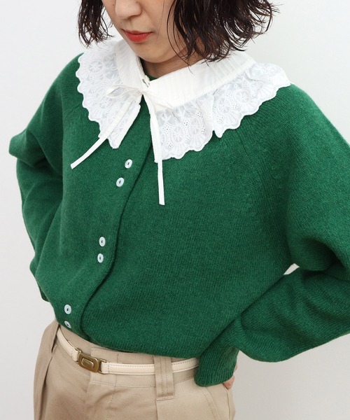 CHILD WOMAN（チャイルドウーマン）の「2/15ラムウール 2つ釦カーディガン（カーディガン/ボレロ・レディース・ブルー/アイボリー/ピンク/グリーン/レッド/イエロー/ネイビー・FREE）」の3枚目の写真