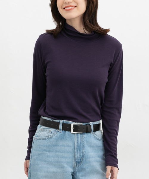 Honeys（ハニーズ）の「やわらかハイネックＴ（Tシャツ/カットソー・レディース・オレンジ/アイボリー/ダークグリーン/ブラック/パープル/ボルドー・L/S/M/LL）」の4枚目の写真