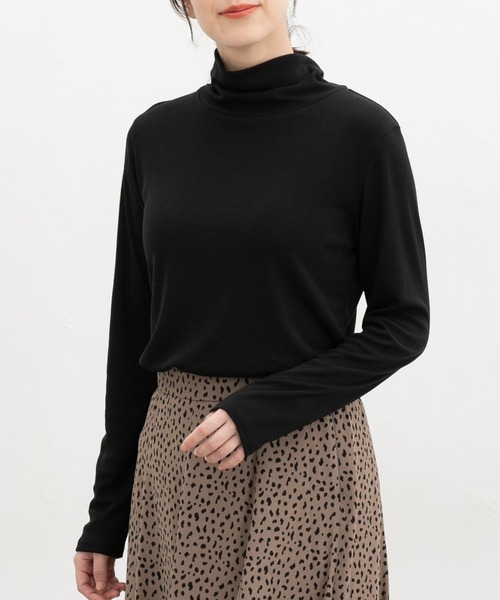 Honeys（ハニーズ）の「やわらかハイネックＴ（Tシャツ/カットソー・レディース・オレンジ/アイボリー/ダークグリーン/ブラック/パープル/ボルドー・L/S/M/LL）」の10枚目の写真