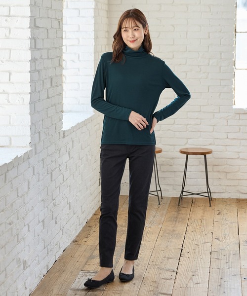 Honeys（ハニーズ）の「やわらかハイネックＴ（Tシャツ/カットソー・レディース・オレンジ/アイボリー/ダークグリーン/ブラック/パープル/ボルドー・L/S/M/LL）」の16枚目の写真