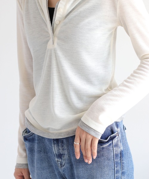 cepo(セポ)の「レイヤードヘンリーネックニット(Tシャツ/カットソー・レディース・ブラック/オフホワイト/ブラウン・M)」の14枚目の写真