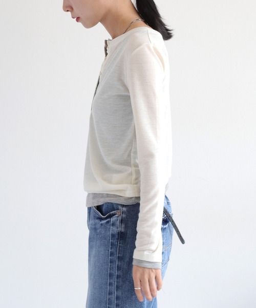 cepo(セポ)の「レイヤードヘンリーネックニット(Tシャツ/カットソー・レディース・ブラック/オフホワイト/ブラウン・M)」の9枚目の写真