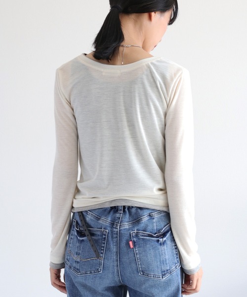 cepo(セポ)の「レイヤードヘンリーネックニット(Tシャツ/カットソー・レディース・ブラック/オフホワイト/ブラウン・M)」の10枚目の写真