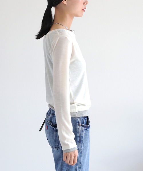 cepo(セポ)の「レイヤードヘンリーネックニット(Tシャツ/カットソー・レディース・ブラック/オフホワイト/ブラウン・M)」の11枚目の写真