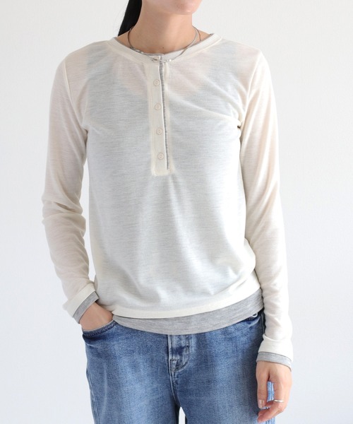 cepo(セポ)の「レイヤードヘンリーネックニット(Tシャツ/カットソー・レディース・ブラック/オフホワイト/ブラウン・M)」の13枚目の写真