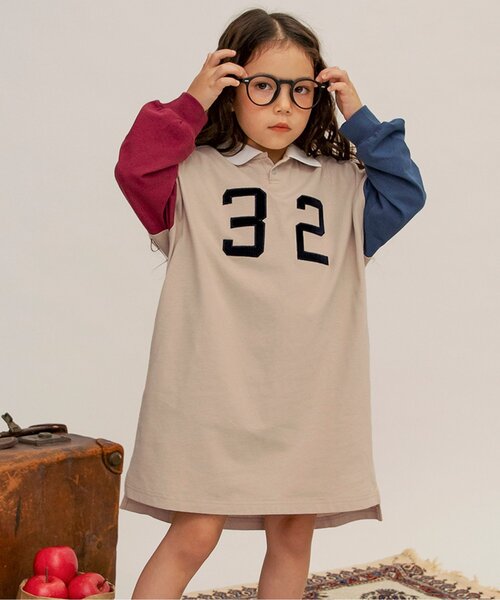 BREEZE(ブリーズ)の「【リンク/ジュニア対応】ナンバリングポロシャツワンピース(ワンピース・キッズ・レインボー/ワインレッド・90/140/130/80/120/110/100)」の2枚目の写真