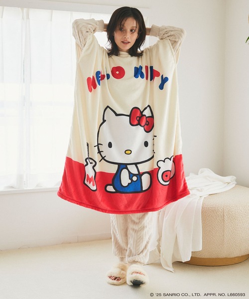 sanrio(サンリオ)の「【sanrio characters】HELLO KITTY/ハローキティふわもこ着られるフリース毛布ポンチョ/ブランケット《サンリオキャラクターズ》とろふわ もこもこ あったか(ルームウェア/パジャマ・レディース・ライトグレー/アイボリー/ブルー・FREE)」の12枚目の写真