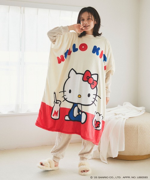 sanrio(サンリオ)の「【sanrio characters】HELLO KITTY/ハローキティふわもこ着られるフリース毛布ポンチョ/ブランケット《サンリオキャラクターズ》とろふわ もこもこ あったか(ルームウェア/パジャマ・レディース・ライトグレー/アイボリー/ブルー・FREE)」の13枚目の写真