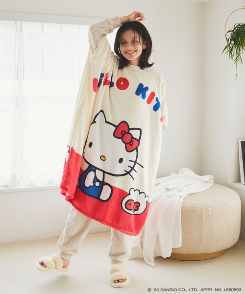 sanrio(サンリオ)の「【sanrio characters】HELLO KITTY/ハローキティふわもこ着られるフリース毛布ポンチョ/ブランケット《サンリオキャラクターズ》とろふわ もこもこ あったか(ルームウェア/パジャマ・レディース・ライトグレー/アイボリー/ブルー・FREE)」の14枚目の写真