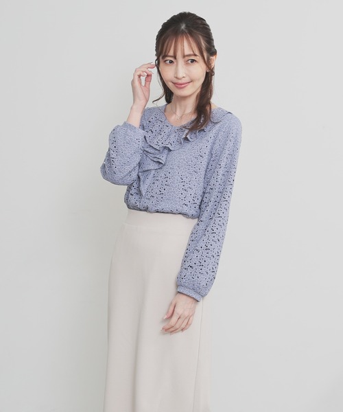 GLACIER lusso(グラシアルッソ)の「フリルレーストップス(Tシャツ/カットソー・レディース・ブラック/グレイッシュブルー/アイボリー系/ブラウン・S/M/LL/L)」の20枚目の写真