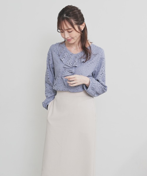 GLACIER lusso(グラシアルッソ)の「フリルレーストップス(Tシャツ/カットソー・レディース・ブラック/グレイッシュブルー/アイボリー系/ブラウン・S/M/LL/L)」の22枚目の写真