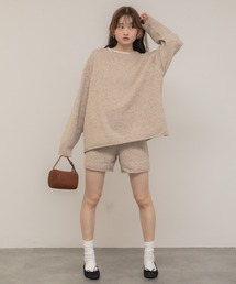 HEILIS | オーバーサイズクルーネックニットトップス/ブラック グレー ベージュ メランジ 韓国 ニットセットアップ セットアップ対応 ノームコア 長袖 オーバーサイズ 秋服 冬服 ニット トップス ノームコア シンプル カジュアル(ニット/セーター)