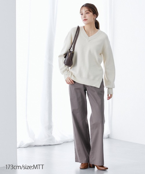 slattgir(スラットジール)の「高身長 綿混ワイドシルエットチノパンツ 丈長め・トールサイズ(チノパンツ・レディース・ブラック/ダークグリーン/モカ・TLL/T3L/T4L/T5L/TM/TL)」の7枚目の写真
