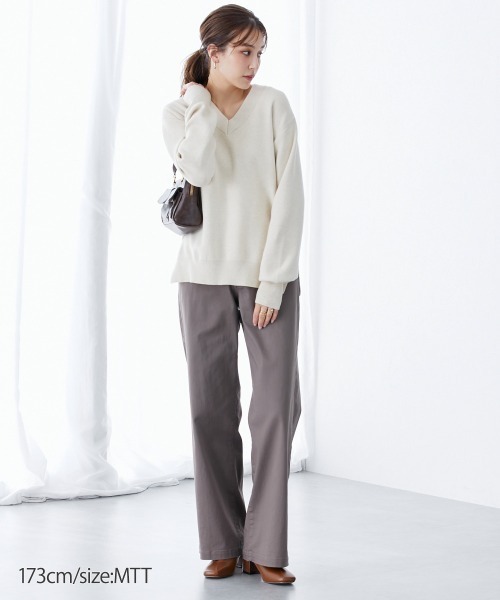 slattgir(スラットジール)の「高身長 綿混ワイドシルエットチノパンツ 丈長め・トールサイズ(チノパンツ・レディース・ブラック/ダークグリーン/モカ・TLL/T3L/T4L/T5L/TM/TL)」の8枚目の写真