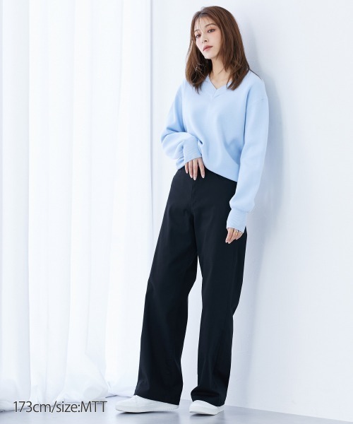 slattgir(スラットジール)の「高身長 綿混ワイドシルエットチノパンツ 丈長め・トールサイズ(チノパンツ・レディース・ブラック/ダークグリーン/モカ・TLL/T3L/T4L/T5L/TM/TL)」の14枚目の写真