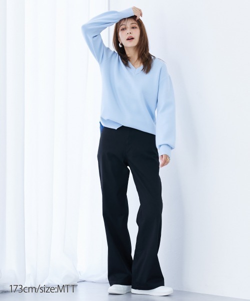 slattgir(スラットジール)の「高身長 綿混ワイドシルエットチノパンツ 丈長め・トールサイズ(チノパンツ・レディース・ブラック/ダークグリーン/モカ・TLL/T3L/T4L/T5L/TM/TL)」の15枚目の写真