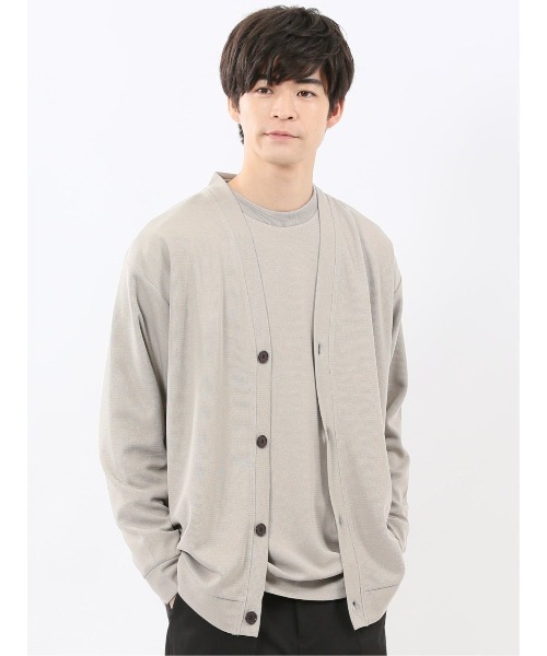 m.f.editorial（エムエフエディトリアル）の「【 ストレッチ Vネック】m.f.エディトリアル メンズ ワッフル 長袖カーディガン（カーディガン/ボレロ・メンズ・ベージュ/ブラック・MEDIUM/LARGE/X-LARGE）」の2枚目の写真