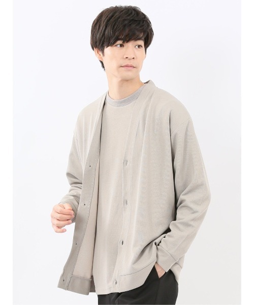 m.f.editorial（エムエフエディトリアル）の「【 ストレッチ Vネック】m.f.エディトリアル メンズ ワッフル 長袖カーディガン（カーディガン/ボレロ・メンズ・ベージュ/ブラック・MEDIUM/LARGE/X-LARGE）」の15枚目の写真