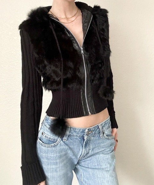almo(アルモ)の「【LAMPOON】フェイクファーニットパーカー(パーカー・レディース・ブラック・MEDIUM/SMALL/LARGE)」の4枚目の写真