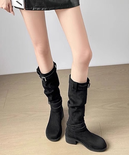 WESTSEA（ウエストシー）の「ベルト付き スエードテイスト ロングブーツ（ブーツ・レディース・ブラウン/ブラック・23㎝/25㎝/24.5㎝/24㎝/23.5㎝）」の4枚目の写真