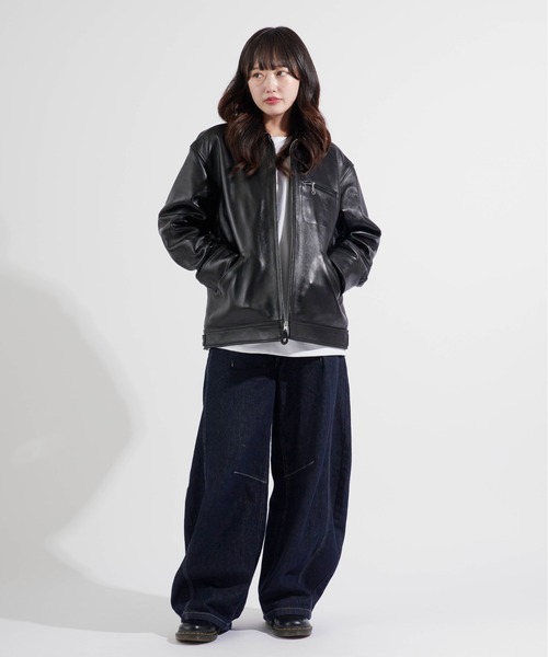 Schott◆レザージャケット・ブルゾン/42/レザー/BLK/無地 SCHOTT◇レザージャケット・ブルゾン⁄42⁄レザー⁄BRW Schott◇レザー