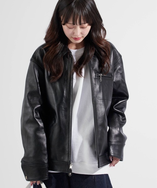 Schott◆レザージャケット・ブルゾン/40/レザー/BLK/無地 レザージャケット・ブルゾン⁄40⁄牛革⁄BLK⁄コーチ⁄ジャケット⁄ワンスター⁄牛革⁄中古⁄