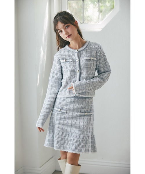 tocco closet(トッコ クローゼット)の「ゴールド釦ツイード風ニットカーディガン(ニット/セーター・レディース・グレー/ブラック/ピンク・M)」の14枚目の写真