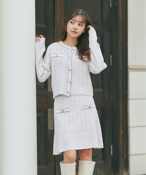 tocco closet(トッコ クローゼット)の「ゴールド釦ツイード風ニットカーディガン(ニット/セーター・レディース・グレー/ブラック/ピンク・M)」の20枚目の写真