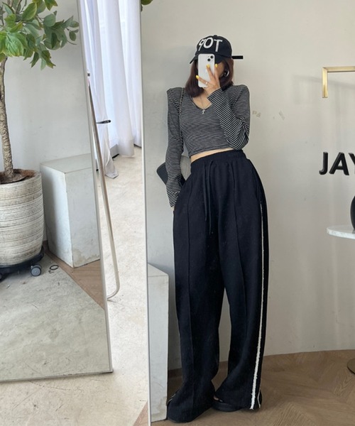 Doula Doula（ドゥーラドゥーラ）の「サイドライン入りワイドスウェットパンツ（その他パンツ・レディース・ブラック/グレー/ベージュ・FREE）」の9枚目の写真