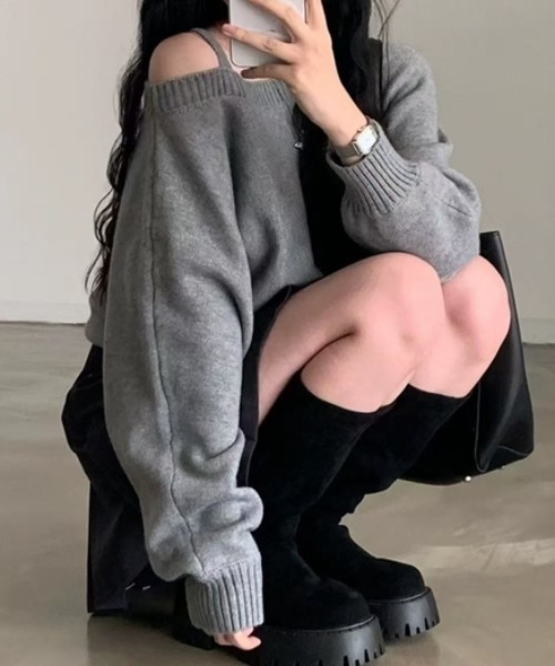 Ada.(エイダ)の「【Mellfy】ワンショルダー ふんわり ニットトップス(ニット/セーター・レディース・ネイビー/アイボリー/グレー・FREE)」の7枚目の写真