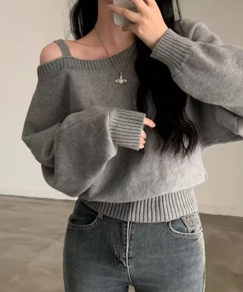 Ada.(エイダ)の「【Mellfy】ワンショルダー ふんわり ニットトップス(ニット/セーター・レディース・ネイビー/アイボリー/グレー・FREE)」の9枚目の写真