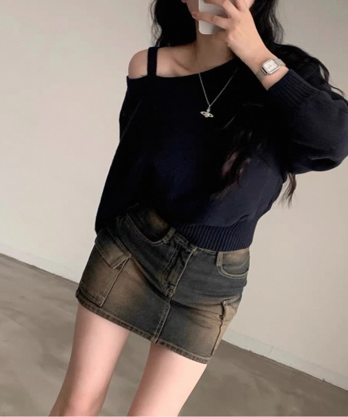 Ada.(エイダ)の「【Mellfy】ワンショルダー ふんわり ニットトップス(ニット/セーター・レディース・ネイビー/アイボリー/グレー・FREE)」の13枚目の写真