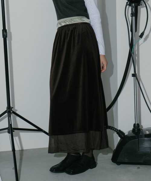 duei(デュイ)の「ベロアレイヤードスカート(スカート・レディース・ブラウン/ブラック・FREE)」の6枚目の写真