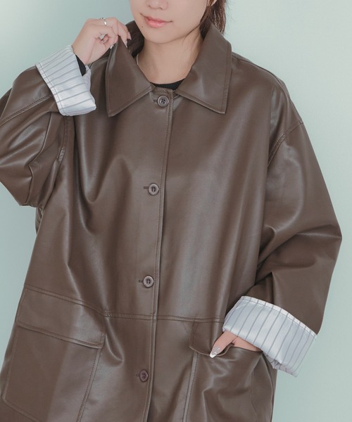 H.TOKYO(エイチトウキョウ)の「羽織るだけでふんわり大人可愛いスタイル ロングジャケット(ブルゾン・レディース・ブラック/ブラウン・FREE)」の16枚目の写真