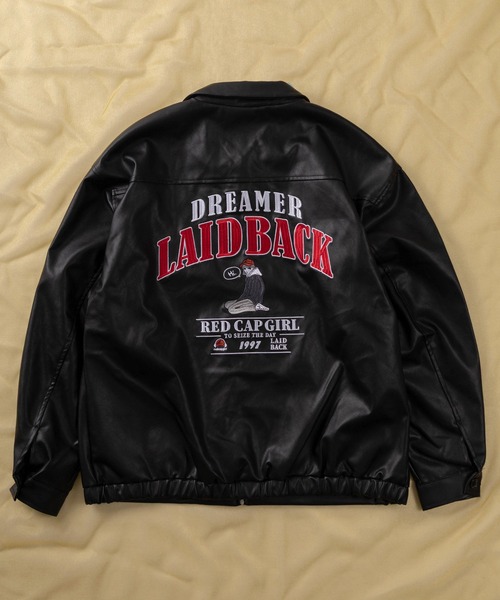 レディースクロップジャケットベースボールボンバージャケット 刺繍ロゴ付きレッド赤 レディースクロップジャケットベースボールボンバージャケット