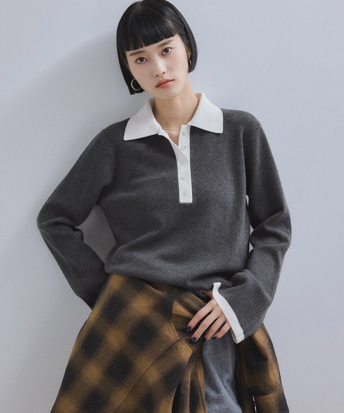 新品未使用タグ付き Sustainableレイヤードポロニットプルオーバー WEB限定】・【サステナブル】バイカラーポロニットプルオーバー