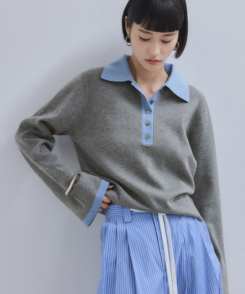 WEB限定】・【サステナブル】バイカラーポロニットプルオーバー